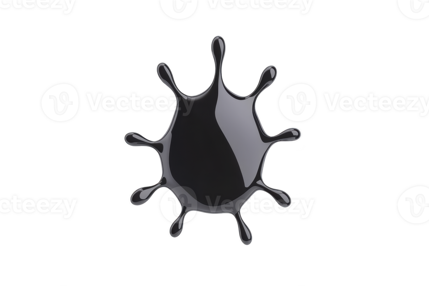 A shiny black liquid splash with glossy surface and smooth, rounded edges creates dynamic and fluid appearance against transparency background png