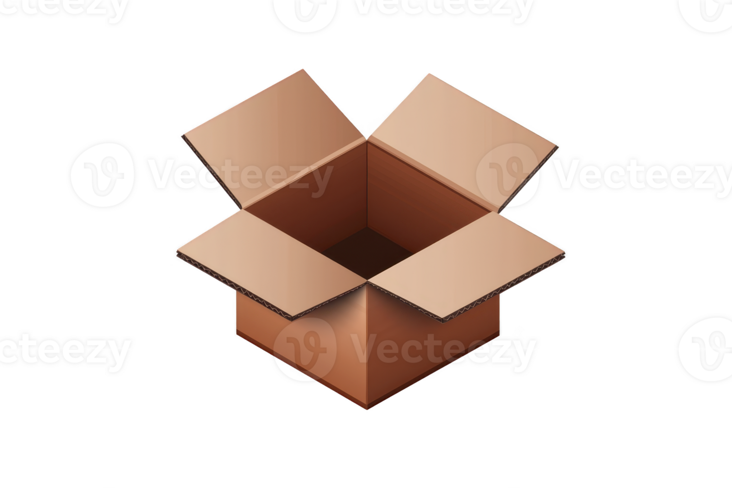 An open cardboard box with flaps spread out, showing empty interior. box is brown and appears to be made of corrugated material, commonly used for shipping and storage png