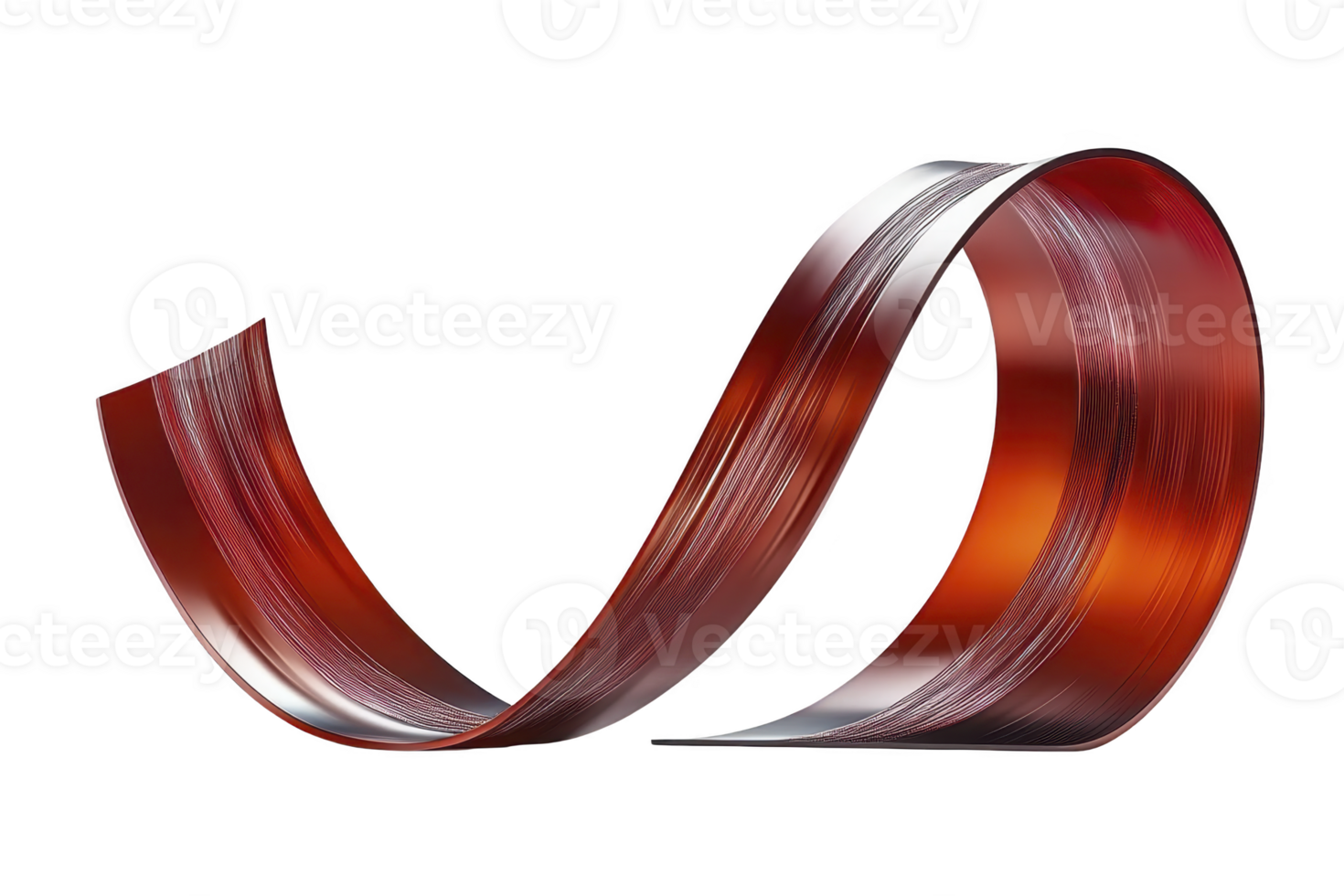 A sleek, metallic red ribbon gracefully twists and turns, creating dynamic and elegant shape against transparency background. smooth, reflective surface adds sense of modernity and sophistication png