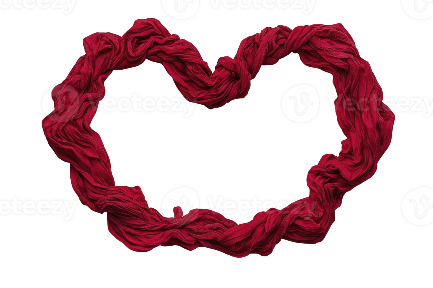 A vibrant red fabric is artistically arranged in shape of heart, symbolizing love and passion. texture of cloth adds depth and movement to design, creating dynamic visual effect png