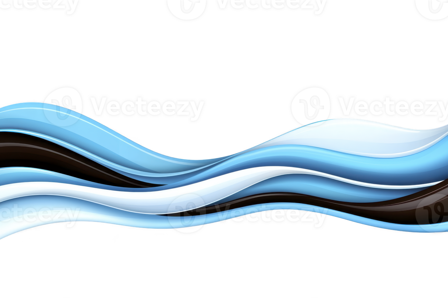 An Abstract wave design with flowing blue, black, and white curves on transparent background, creating dynamic and modern visual effect png