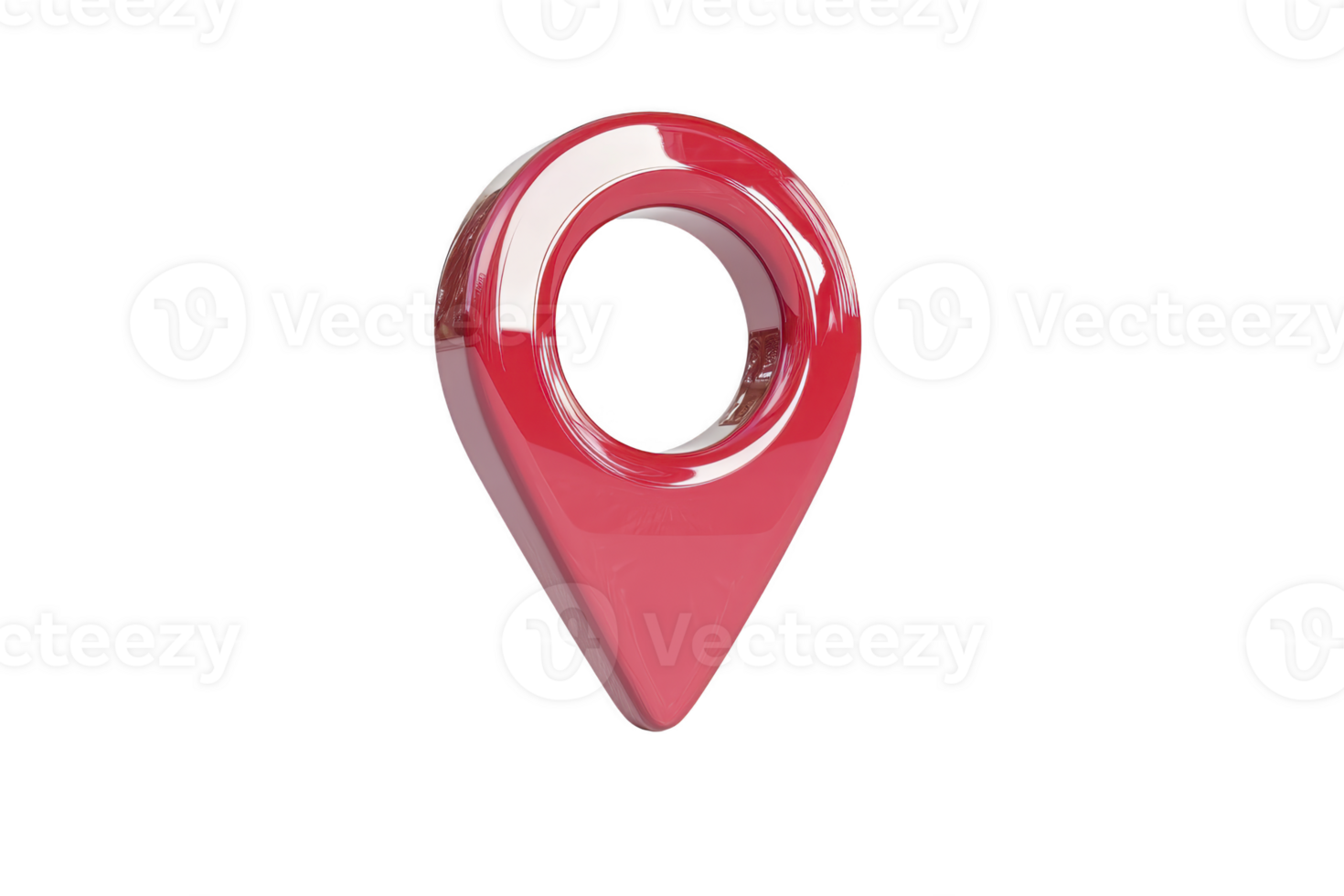 A shiny red 3D map pin icon with circular hole in center, symbolizing location or navigation, isolated on transparency background png