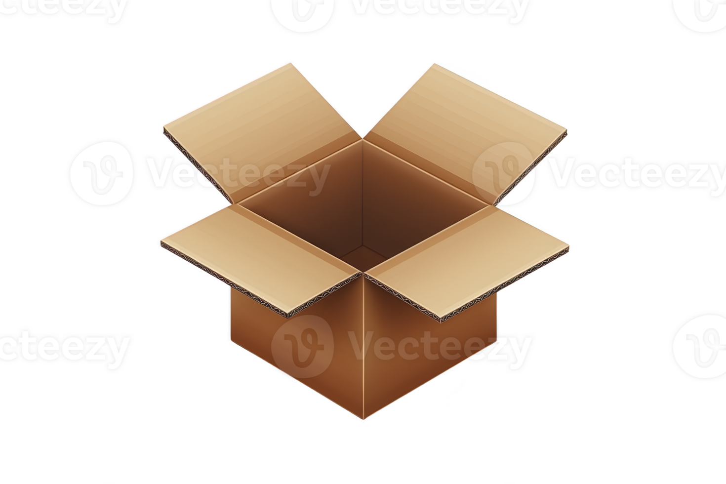 An open cardboard box with flaps spread out, isolated on transparency background. box is empty, showcasing its brown corrugated texture, often used for shipping and storage purposes png