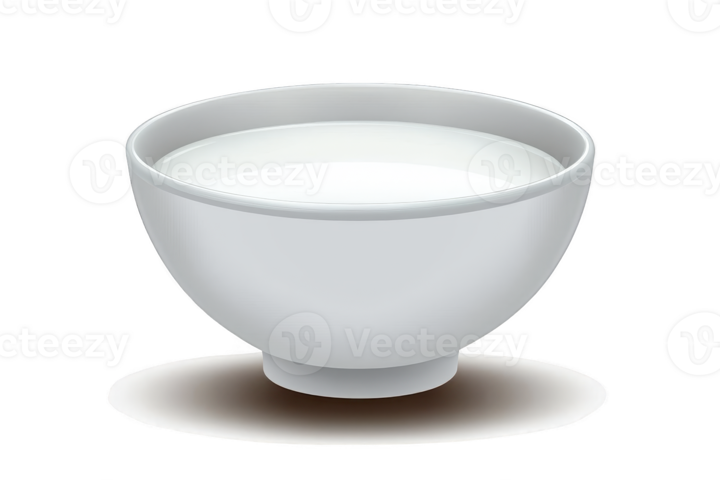 A white ceramic bowl filled with milk is placed on plain background, casting soft shadow. simplicity and elegance of bowl highlight purity and freshness of milk png