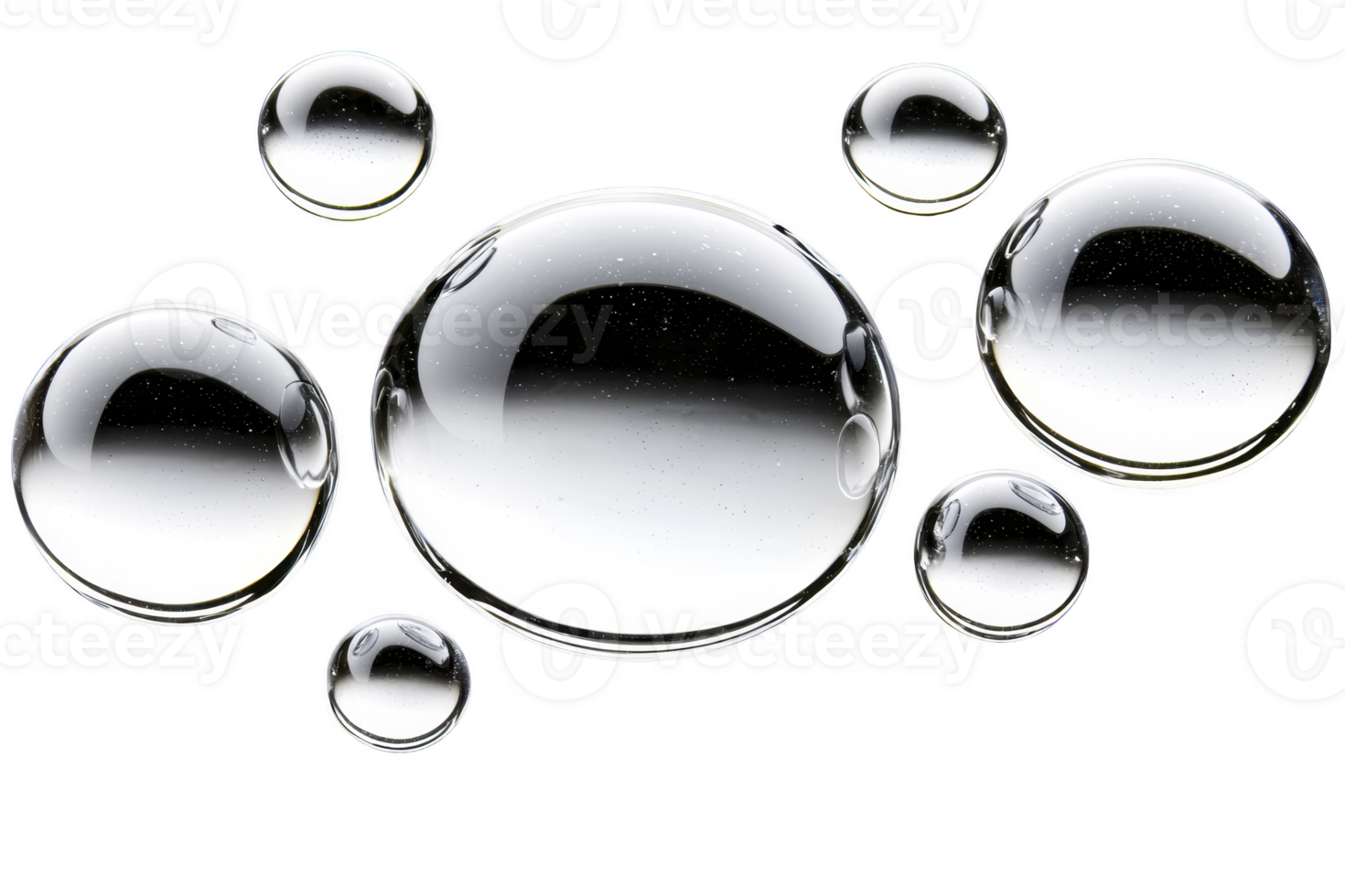 A Transparent bubbles floating against transparency background, creating sense of lightness and clarity. bubbles vary in size, reflecting light and casting subtle shadows png