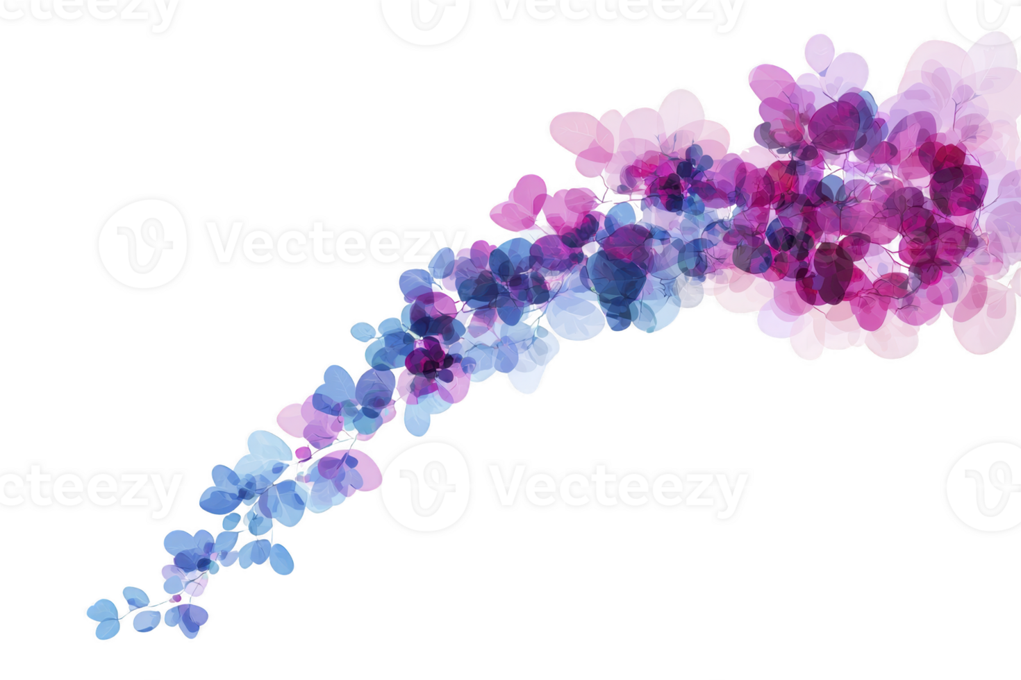 A vibrant, abstract floral design featuring overlapping petals in shades of pink, purple, and blue, creating dynamic and artistic composition. translucent layers add depth and movement png