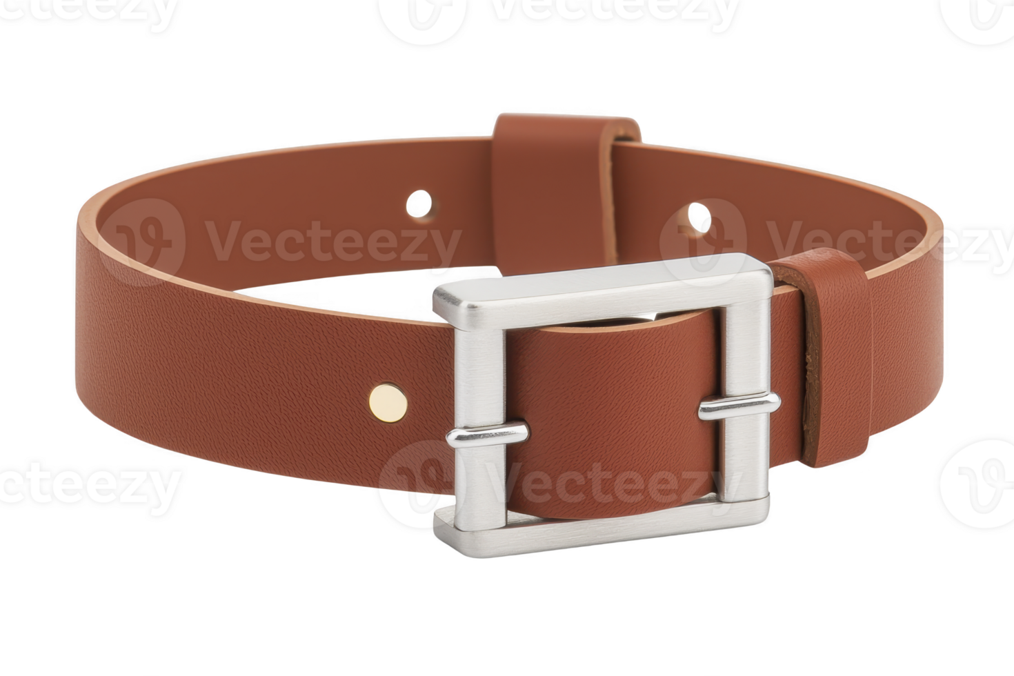 A stylish brown leather belt with sleek silver buckle, perfect for adding touch of elegance to any outfit. belt features smooth finish and adjustable holes for comfortable fit png