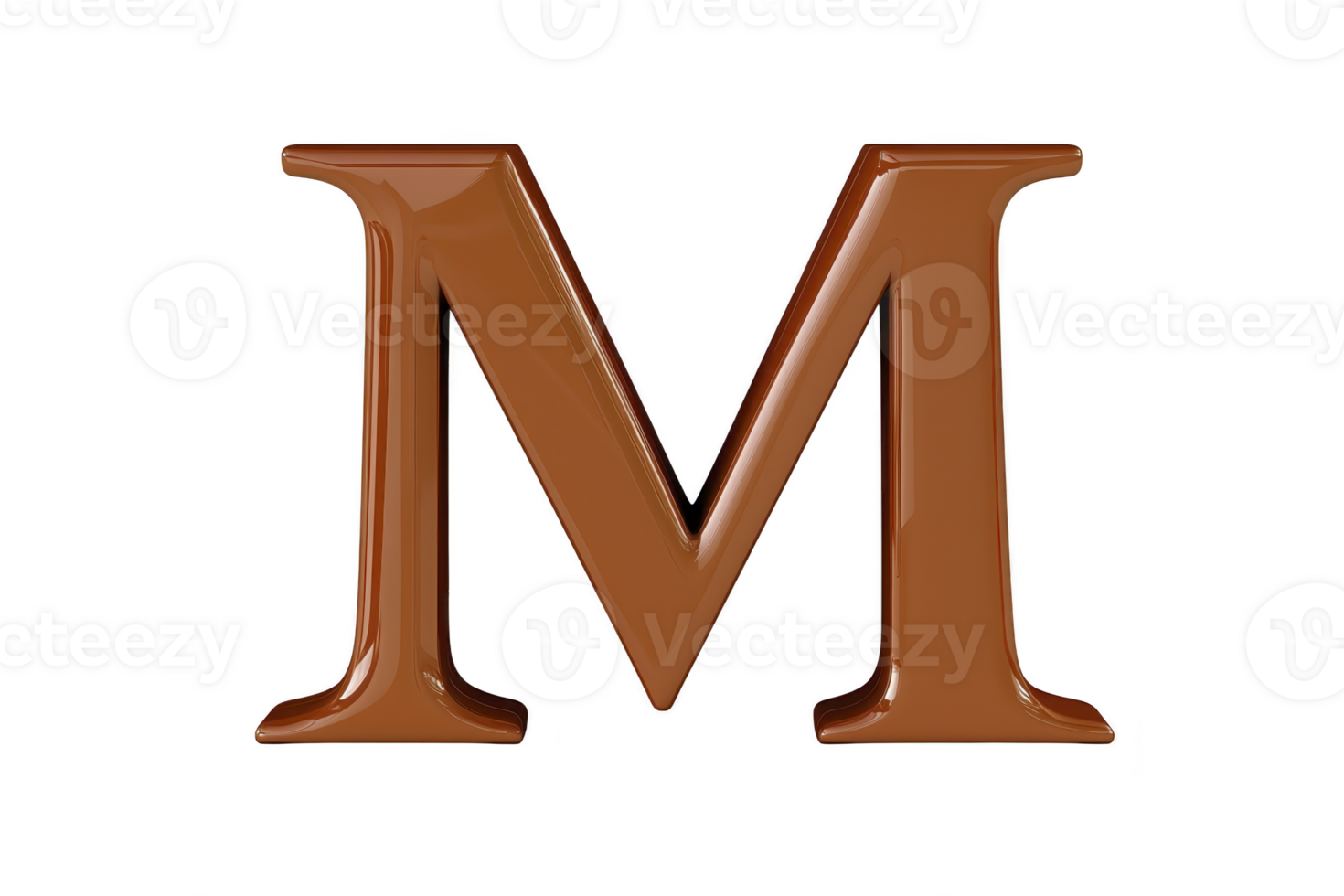 A shiny, brown letter M with glossy finish stands out against plain background, creating bold and elegant visual png