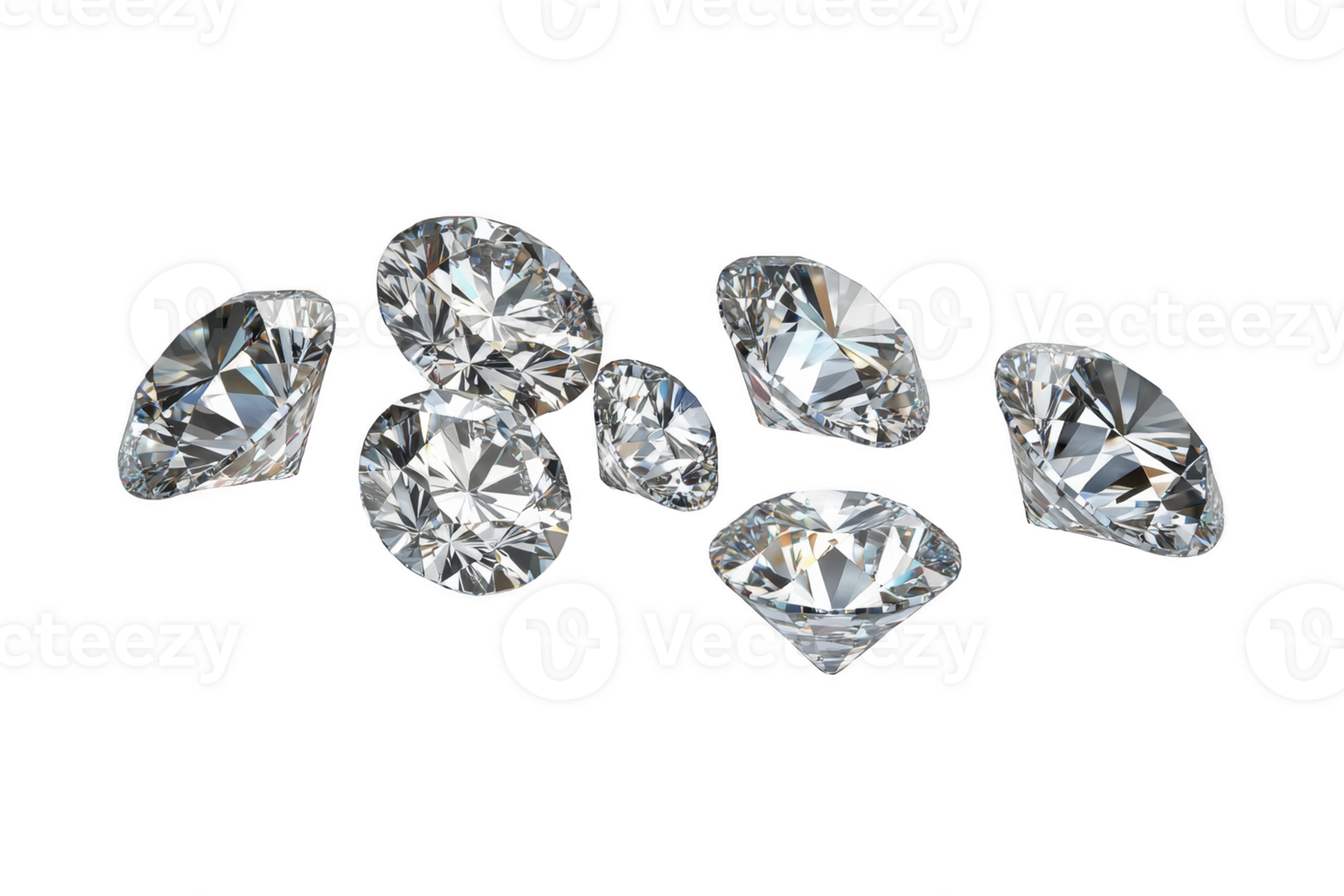 A Sparkling diamonds of various cuts and sizes are scattered against transparency background, showcasing their brilliance and clarity. gems reflect light beautifully, creating dazzling effect png