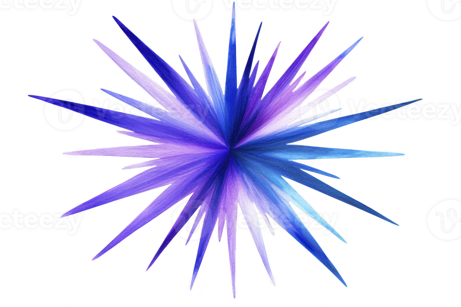 A vibrant, abstract starburst design with sharp, pointed edges shades of blue, purple, and white, creating dynamic and energetic visual effect. gradient colors blend seamlessly, adding depth png
