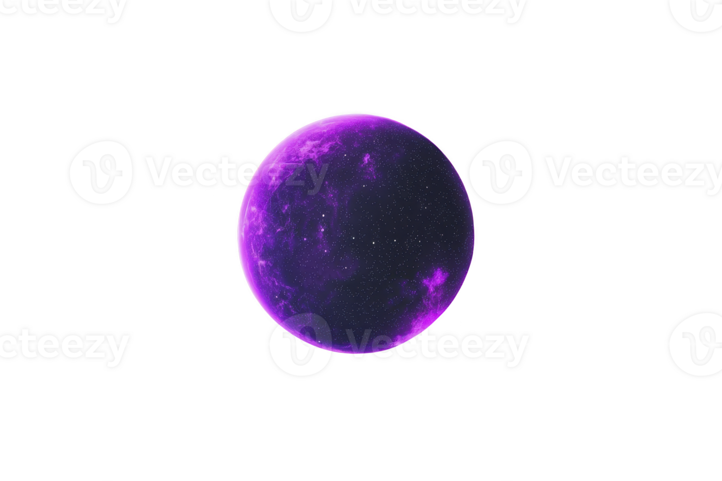 A glowing purple planet with cosmic texture and starry details creates mysterious and otherworldly atmosphere. vibrant colors and celestial design evoke sense of wonder png