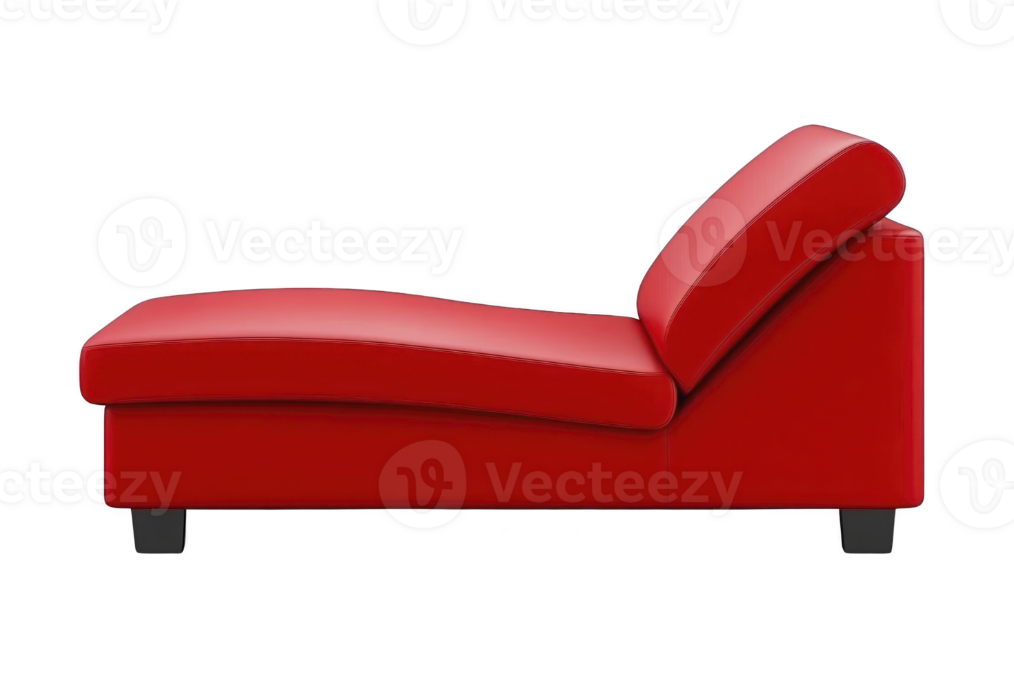 A sleek red chaise lounge with modern design, featuring smooth leather finish and sturdy black legs, perfect for contemporary living spaces png