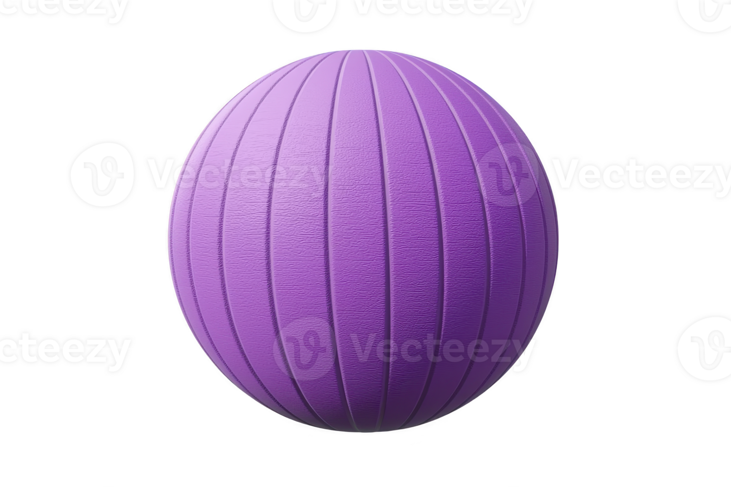 A purple exercise ball with textured surface and vertical grooves, used for fitness and balance training, isolated on transparency background png