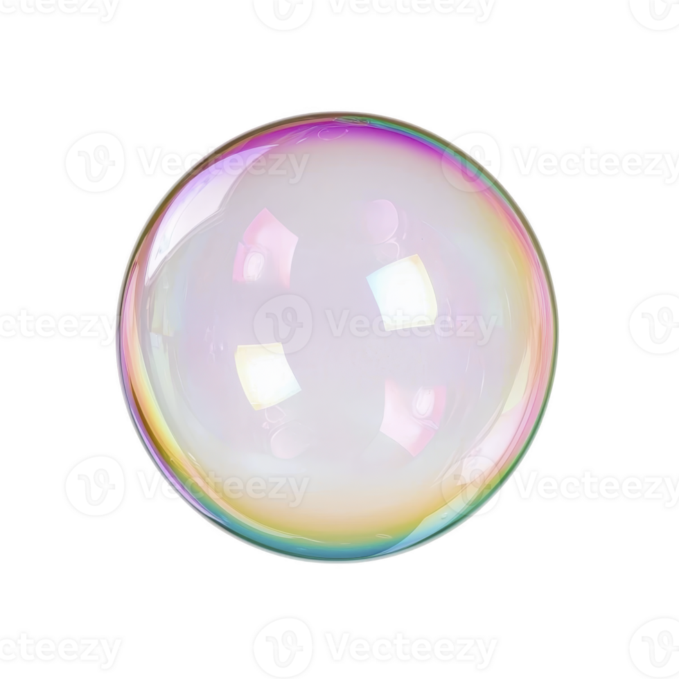 single iridescent soap bubble with rainbow like surface reflecting light, creating delicate and whimsical appearance. bubble is set against plain background, highlighting its translucent png