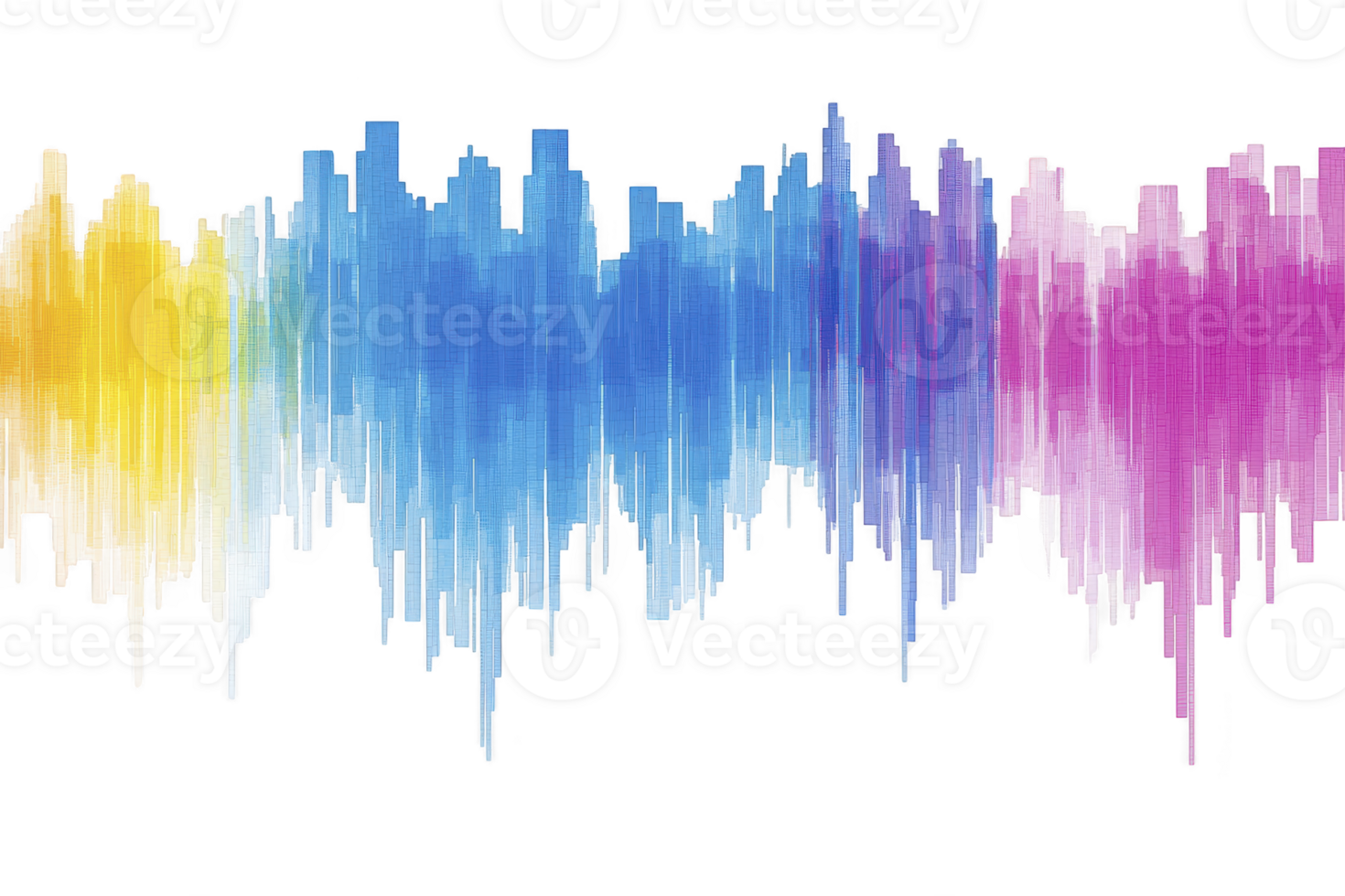 A vibrant abstract digital artwork features gradient of colors transitioning from yellow to blue to pink, creating dynamic and energetic visual effect. vertical lines add sense of movement png