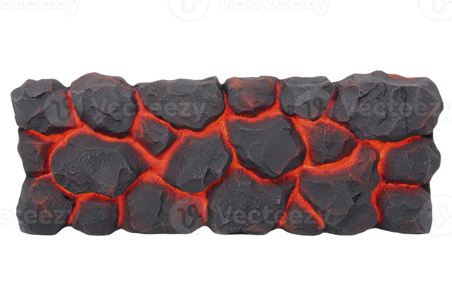 A rectangular block with cracked, rocky surface reveals glowing red lava like veins, creating dramatic and fiery appearance. texture resembles volcanic rock png