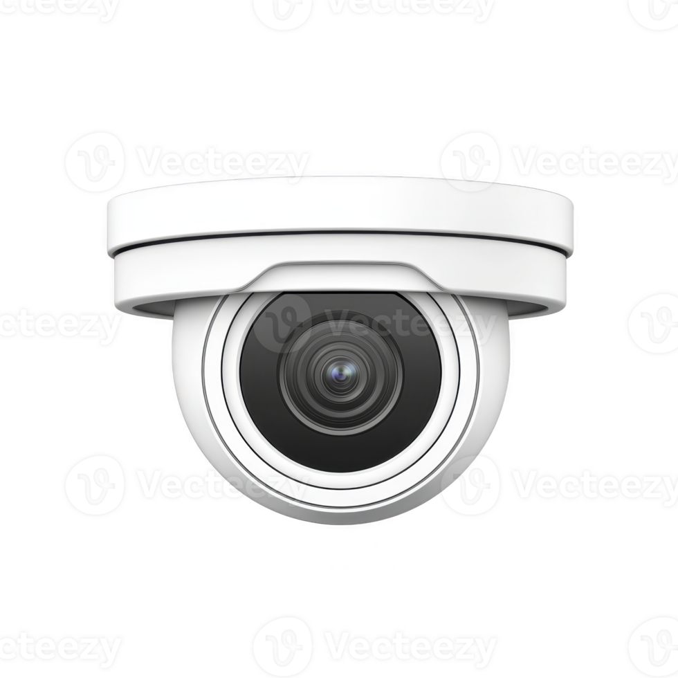 white dome security camera with sleek design is shown, featuring lens in center. It is suitable for indoor or outdoor surveillance, providing modern and discreet monitoring solution png
