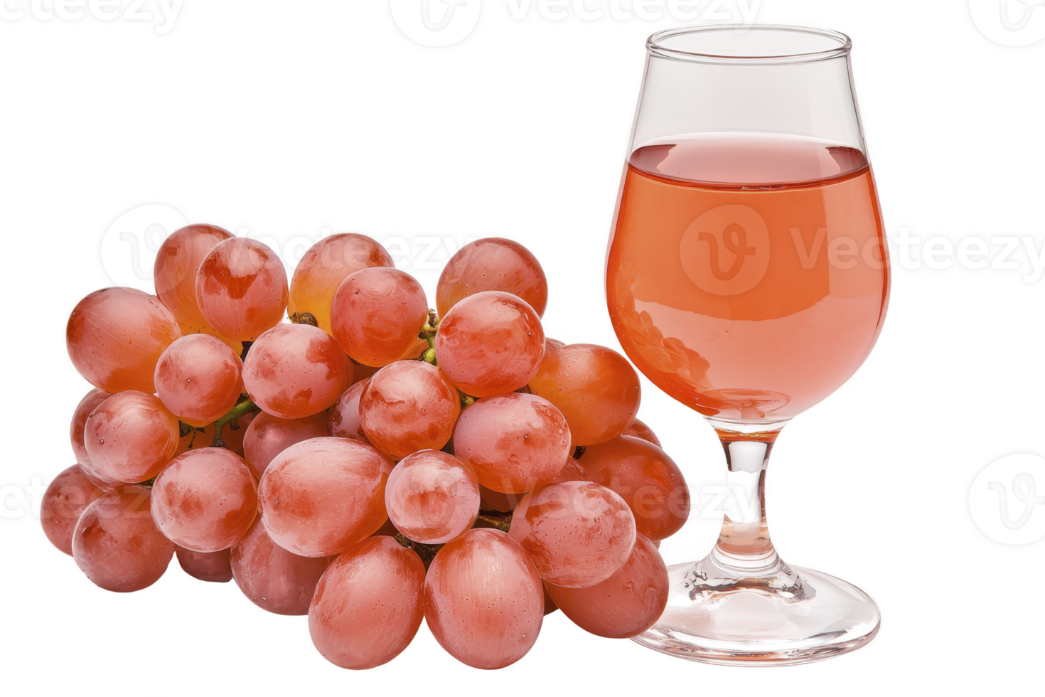 A bunch of fresh red grapes lies next to glass of red grape juice, showcasing vibrant and refreshing scene. grapes appear juicy and ripe, complementing rich color of juice png