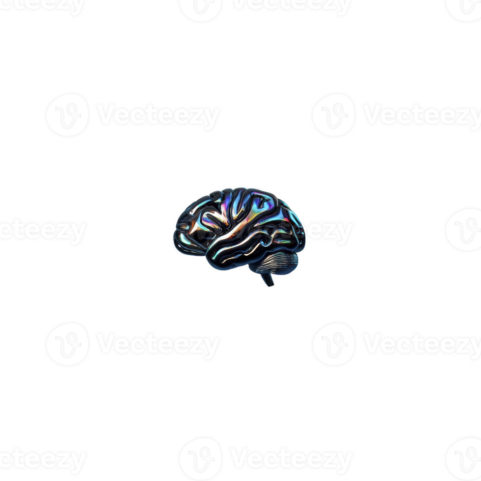 colorful, abstract illustration of brain with vibrant, iridescent patterns on transparency background, symbolizing creativity and intelligence png