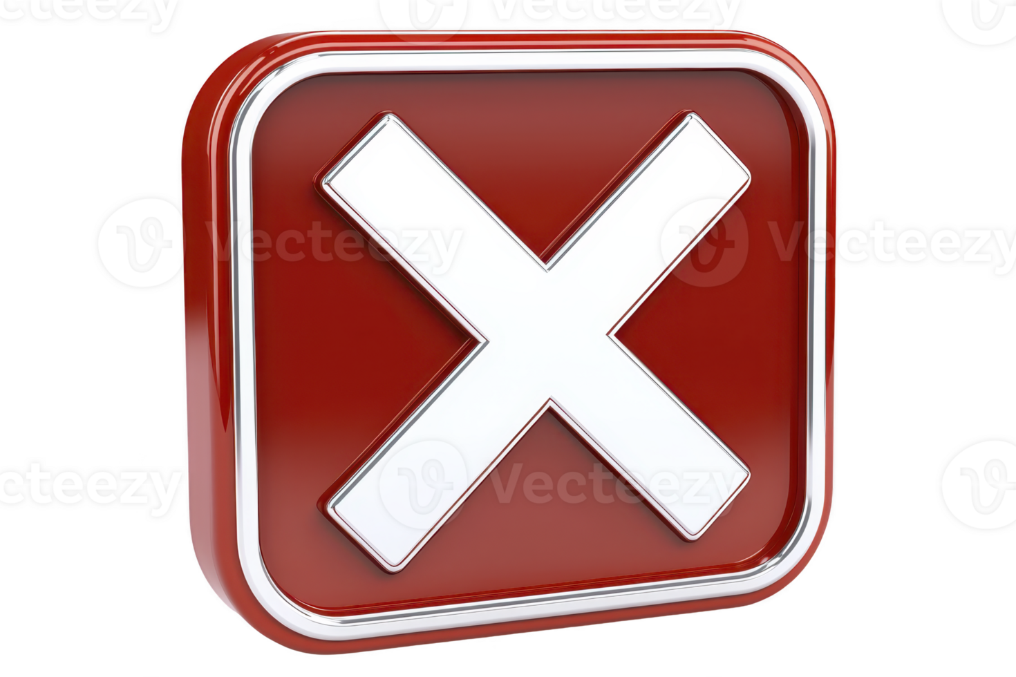 A red 3D square icon with white X symbol in center, representing cancel or close action. icon has glossy finish and metallic border, giving it modern and sleek appearance png