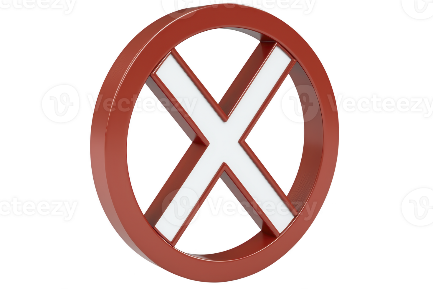 A 3D red circle with white X inside, symbolizing cross mark or incorrect sign, stands out against plain background. design is simple yet bold, conveying clear message png
