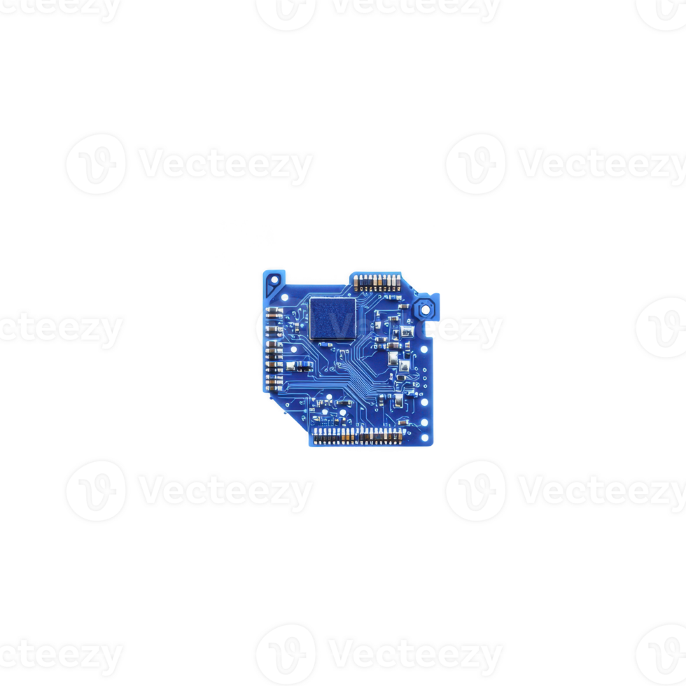 blue microcontroller board with intricate circuitry and components, isolated on transparency background, showcasing technology and innovation png