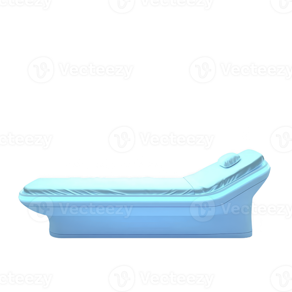 sleek, modern massage table with light blue cushioned surface and ergonomic design, perfect for spa or wellness settings. table features headrest for added comfort png