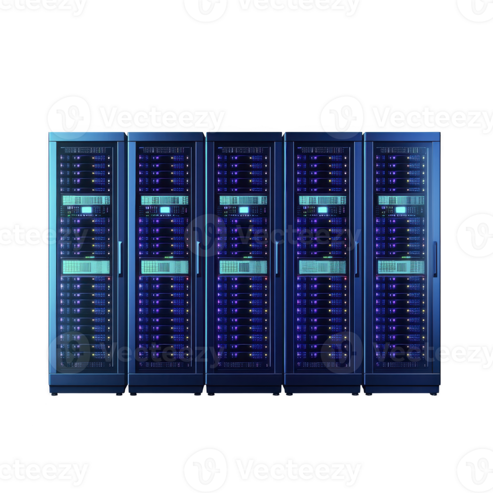 row of modern server racks with blue LED lights, showcasing advanced technology and data storage solutions in secure environment png