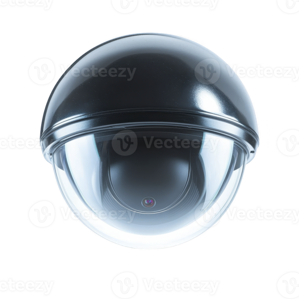 sleek black dome security camera with transparent cover, designed for surveillance and monitoring in various environments. Its modern design ensures discreet and effective security png