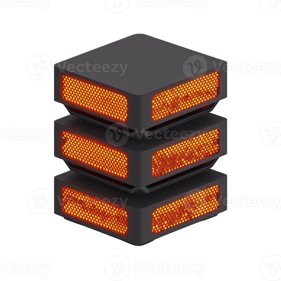 futuristic black and orange glowing server stack with sleek design, featuring illuminated mesh panels. modern technology concept evokes sense of innovation and efficiency png
