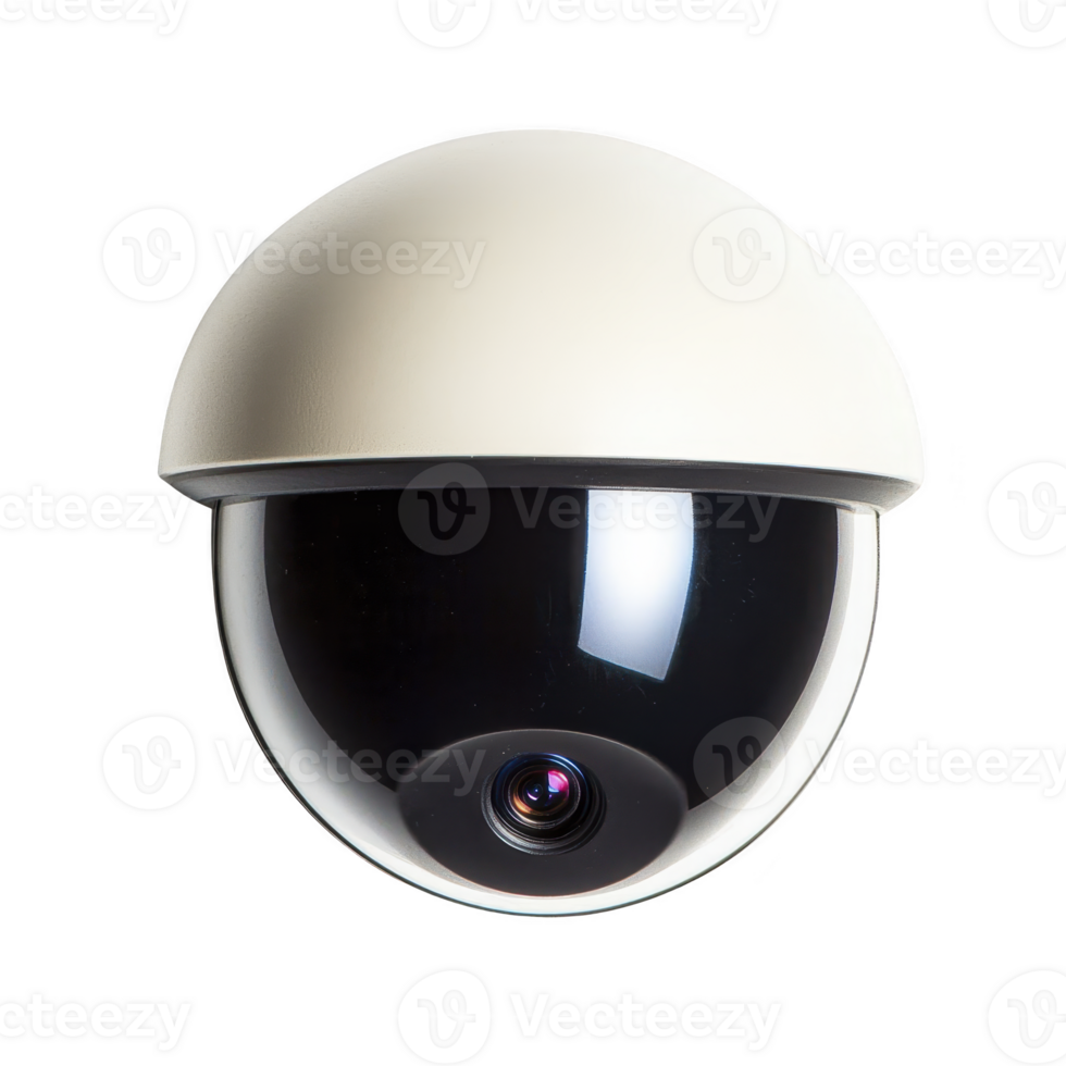 sleek, modern dome security camera with white casing and clear lens, designed for surveillance and monitoring in various environments png