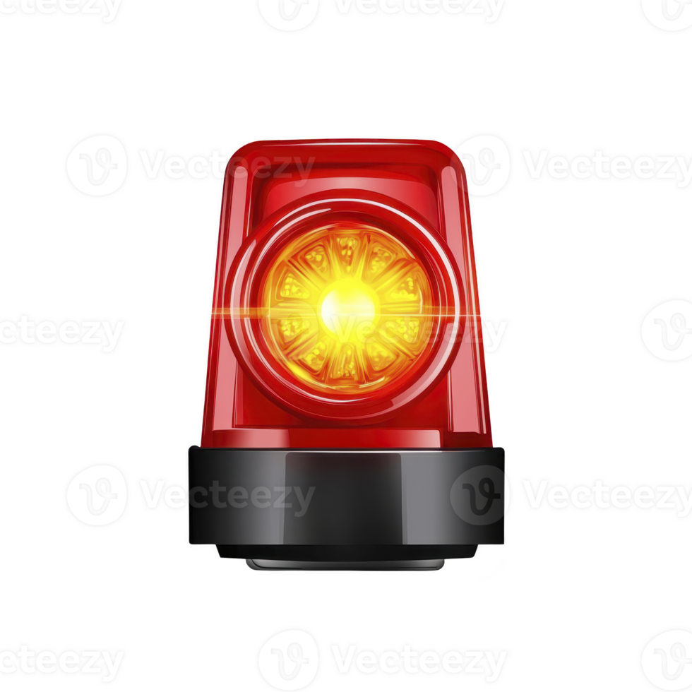 bright red emergency siren light with glowing yellow center, symbolizing alertness and urgency. siren is isolated on transparency background, emphasizing its vibrant colors png