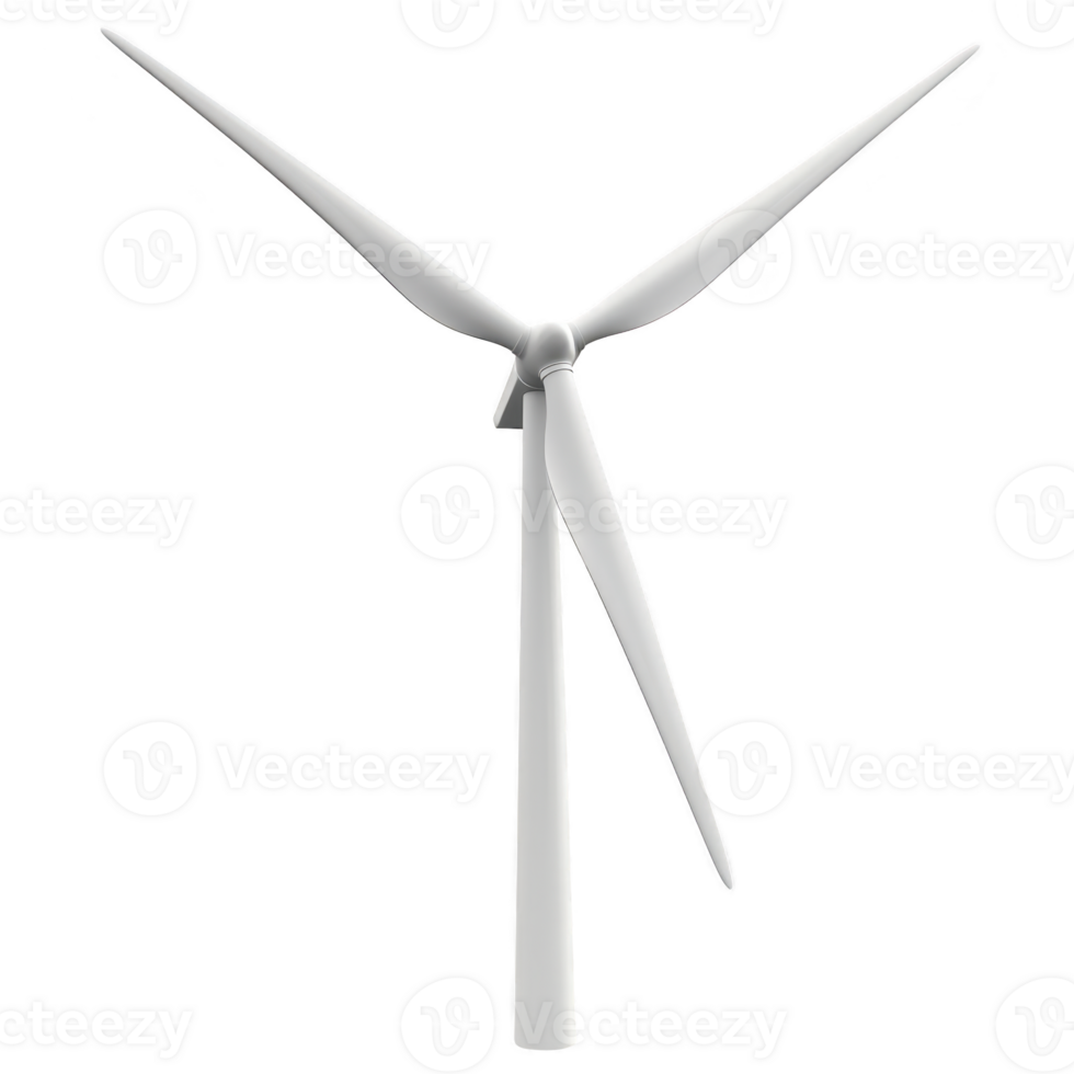 sleek white wind turbine with three blades stands against clear background, symbolizing renewable energy and sustainability. modern design emphasizes clean energy solutions png