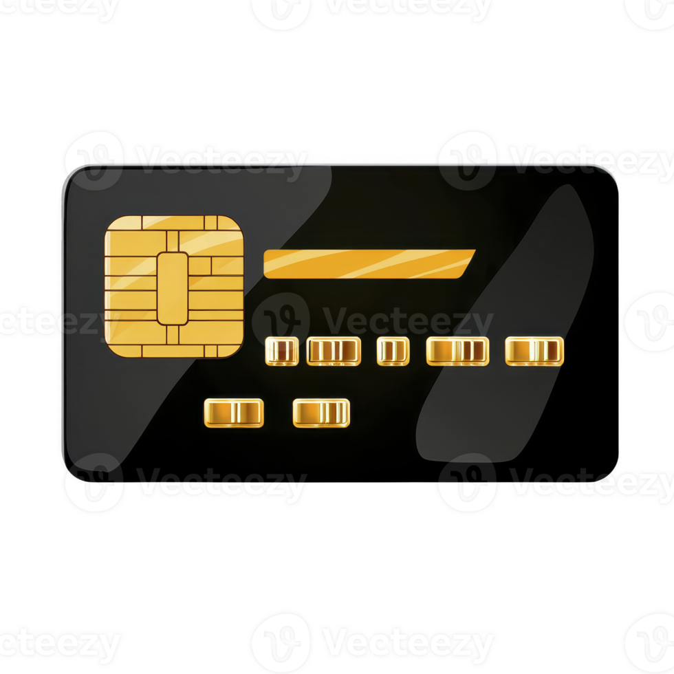 sleek black credit card with gold chip and embossed numbers, symbolizing modern financial transactions and security. card minimalist design emphasizes elegance and sophistication png