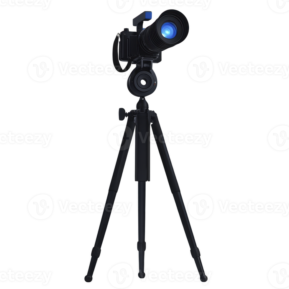 professional camera mounted on sturdy tripod, ready for capturing stunning images with precision and stability. setup is ideal for photography enthusiasts and professionals alike png