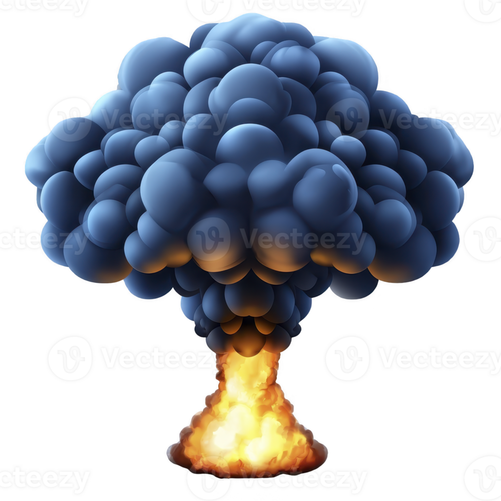 A dramatic explosion with large, billowing cloud of smoke and fire. image captures intense energy and dynamic movement of blast, with dark smoke and bright flames png