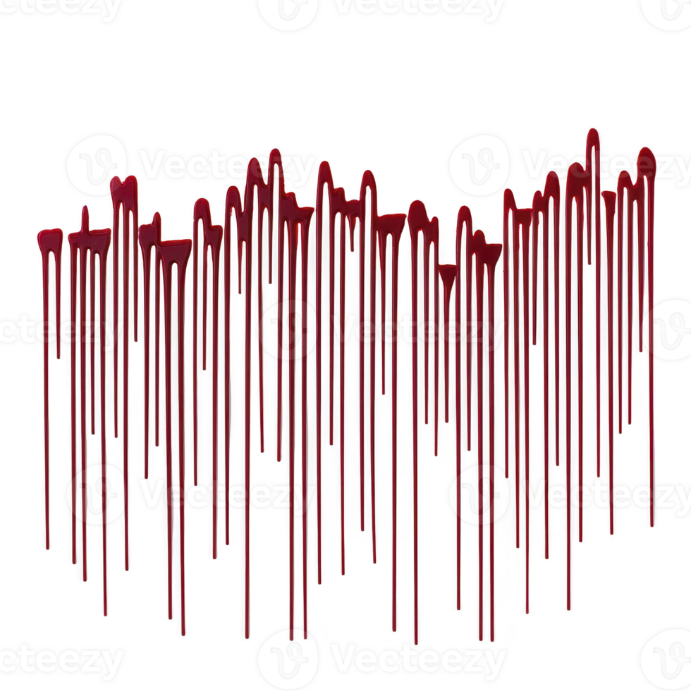 A series of red paint drips create dramatic and eerie effect against transparency background, resembling blood. image evokes sense of mystery and suspense, suitable for horror themes png