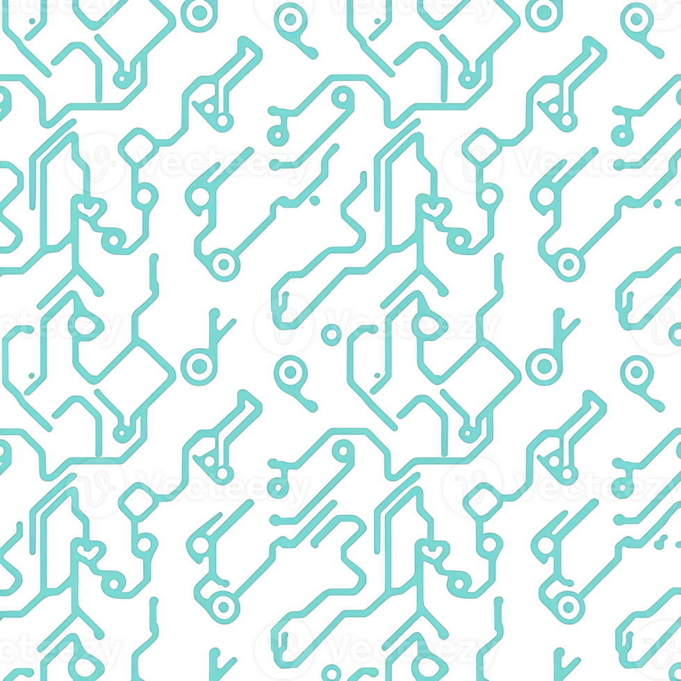 seamless pattern of turquoise circuit lines on transparency background creates futuristic and technological feel. intricate design resembles circuit board, ideal for tech themed projects png