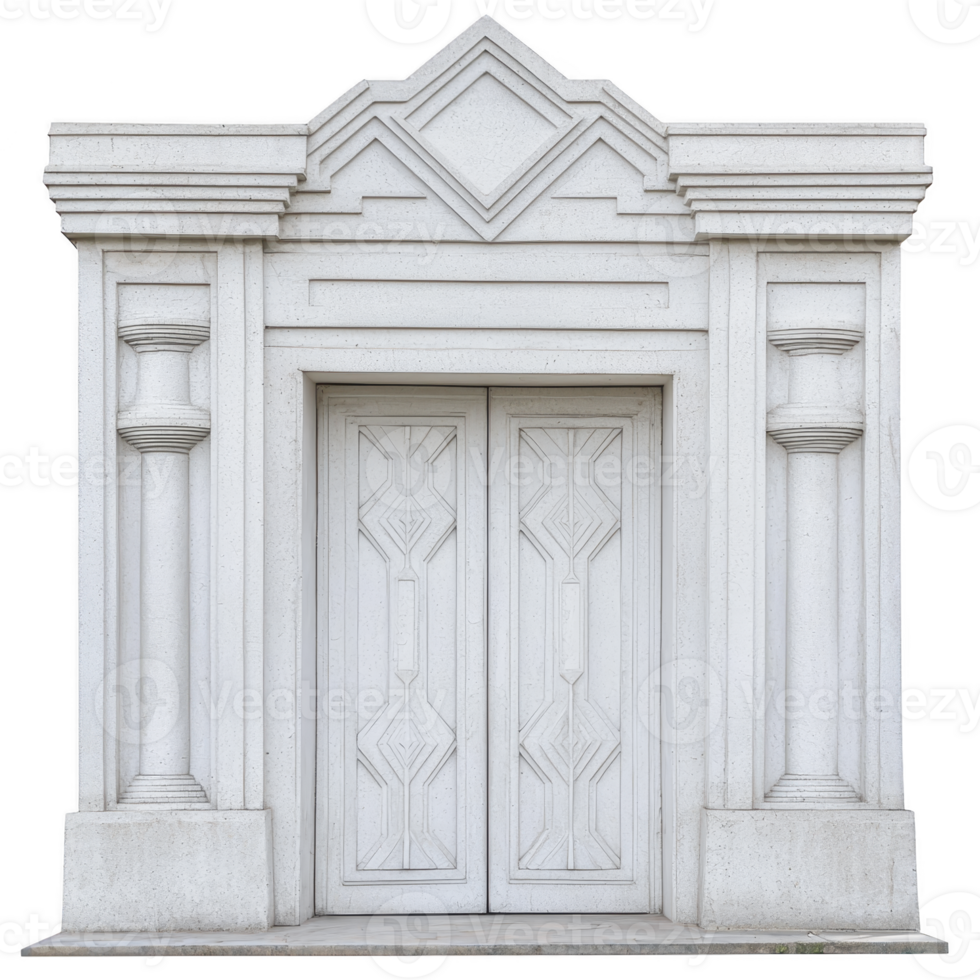 grand, intricately designed white stone doorway with geometric patterns and columns, exuding elegance and sophistication, stands as testament to architectural artistry png