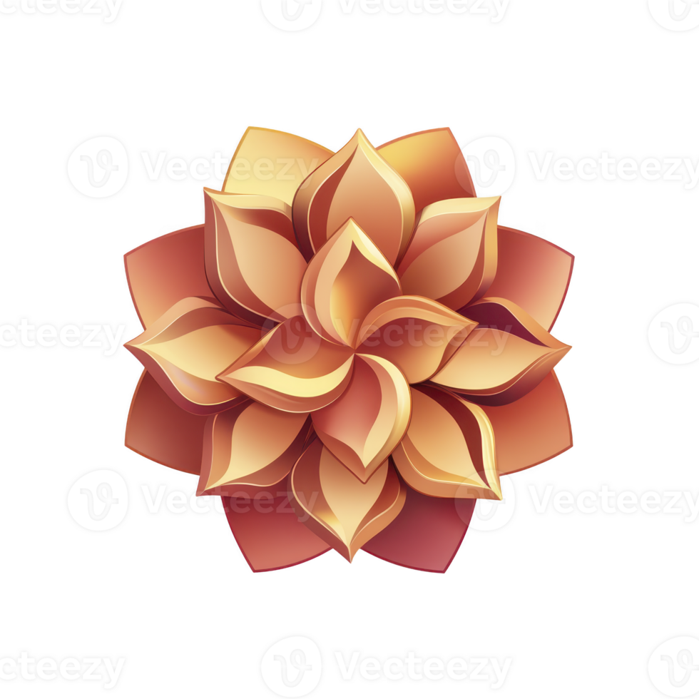 A vibrant, symmetrical flower with layered petals in shades of orange and gold, creating harmonious and elegant design. petals are arranged in circular pattern, giving sense of balance and beauty png
