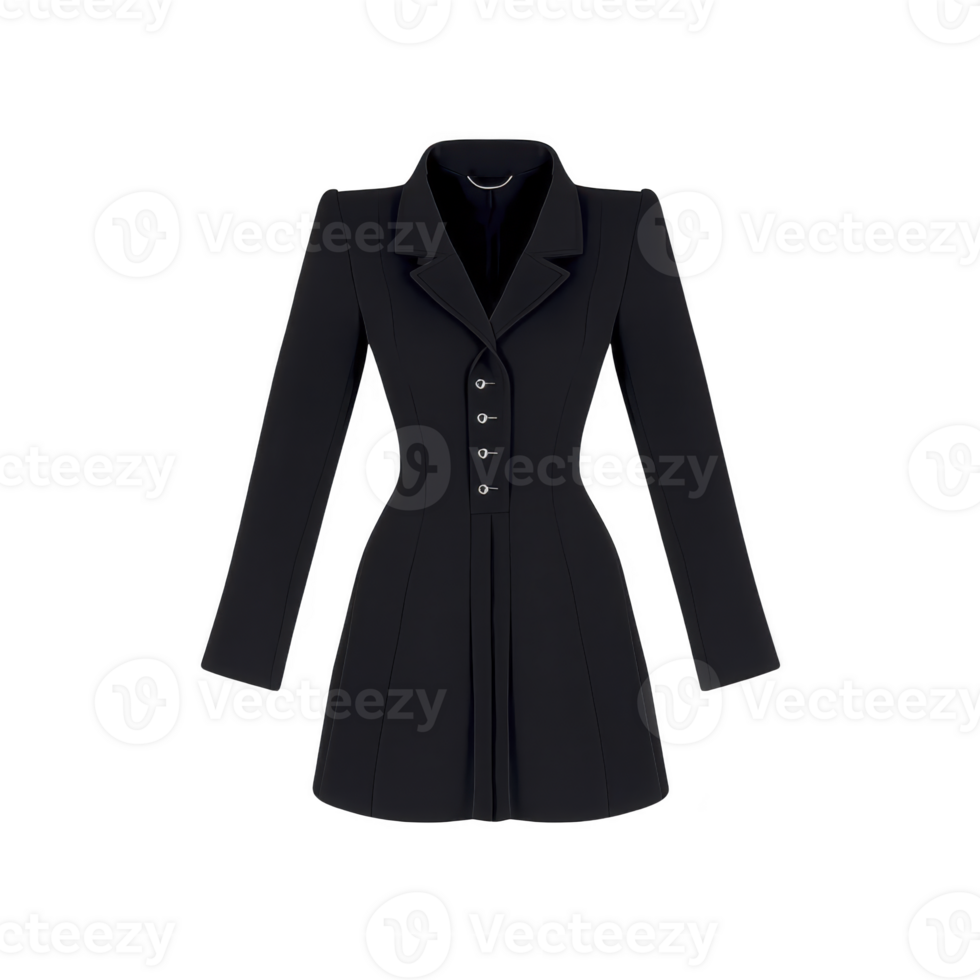 A stylish black coat with fitted silhouette and button details, perfect for formal occasions or cold weather. coat features long sleeves and classic design, offering both elegance and warmth png