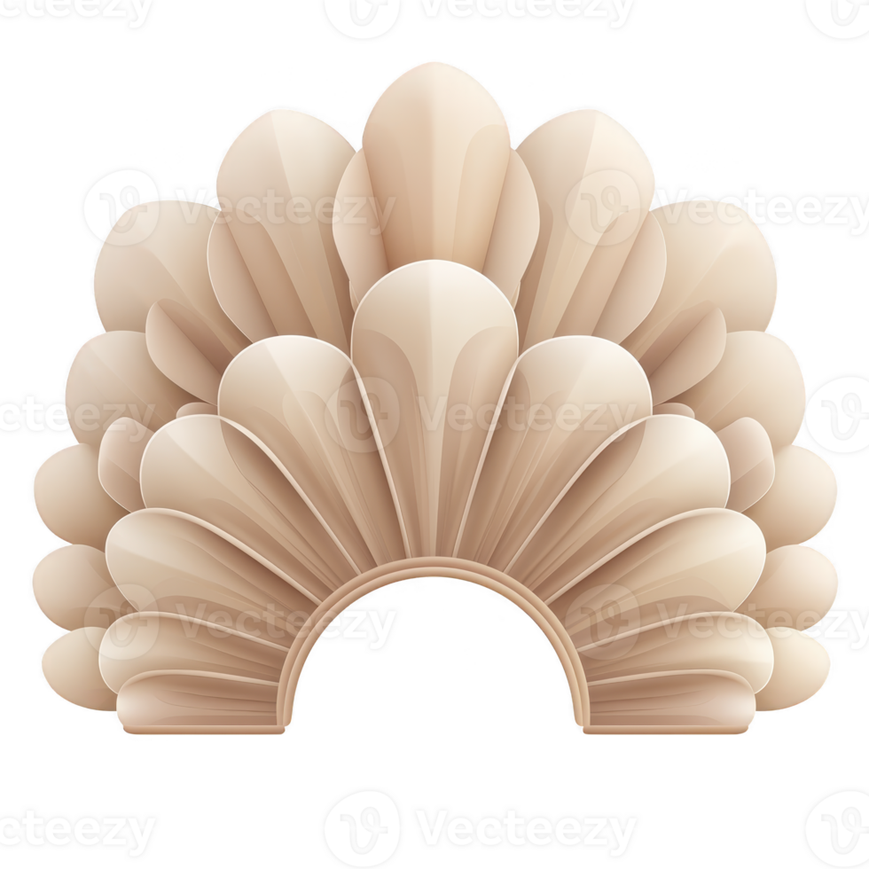 An elegant, symmetrical arch design with fan like pattern of layered, beige, and cream colored elements, creating sophisticated and artistic appearance png