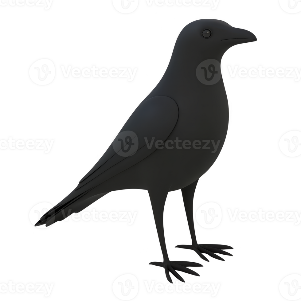 A silhouette of standing crow with smooth, dark outline against transparent background, capturing bird distinctive shape and posture png