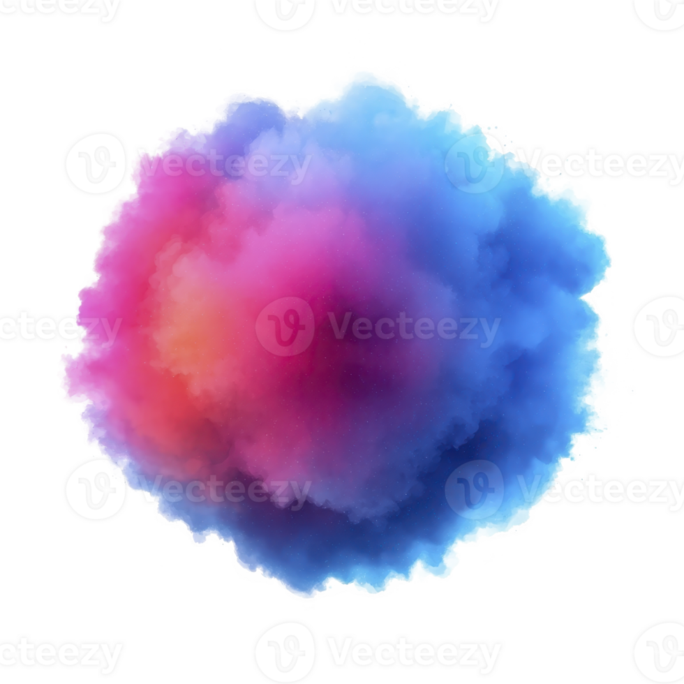 A vibrant cloud of colorful smoke with shades of blue, pink, and purple creates mesmerizing and dynamic visual effect against transparent background png