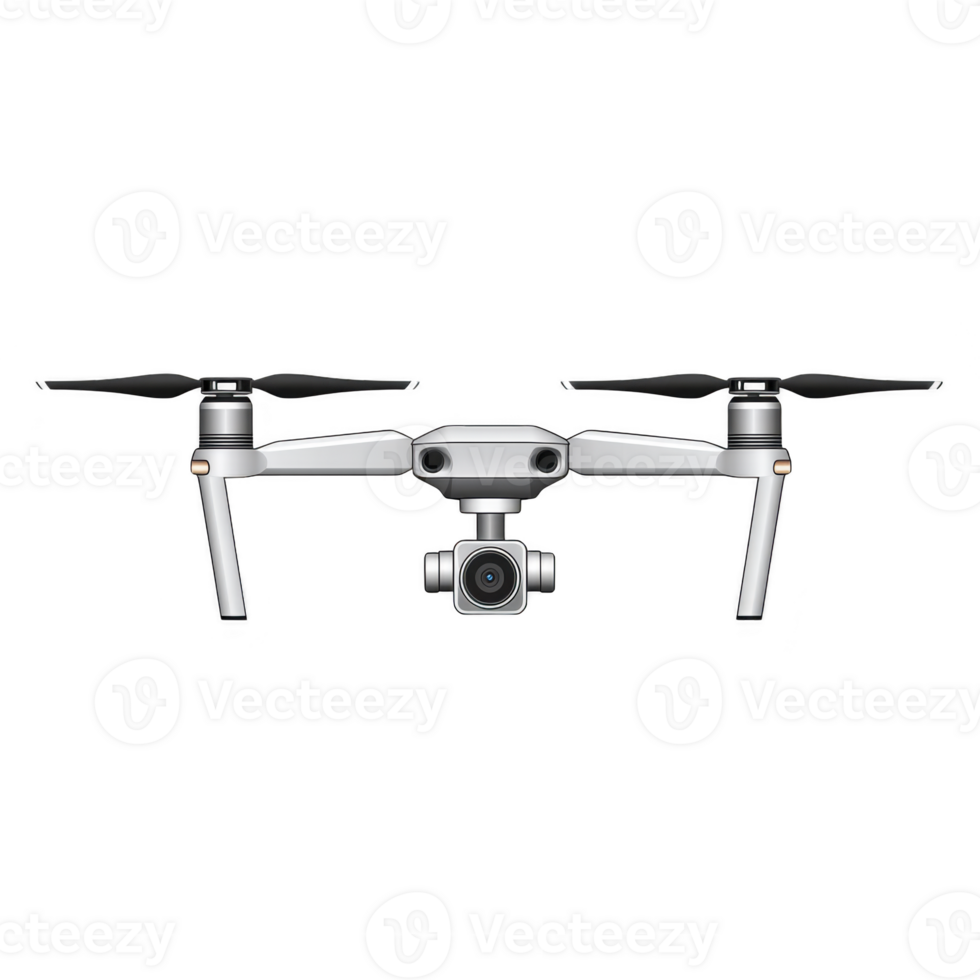 sleek, modern drone with camera is shown in front view, highlighting its propellers and compact design. drone appears ready for aerial photography or videography png