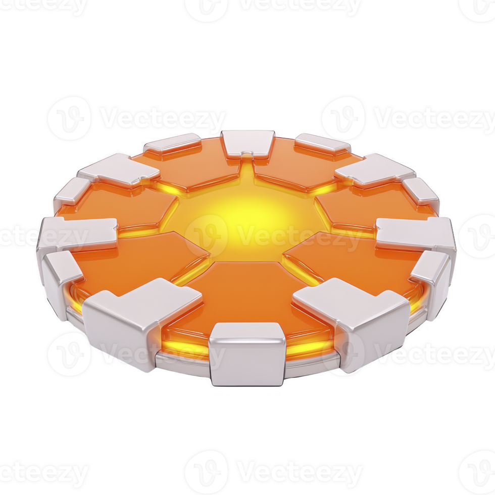 futuristic, glowing orange and white circular object with segmented design, resembling sci fi energy core or technological device, isolated on transparency background png