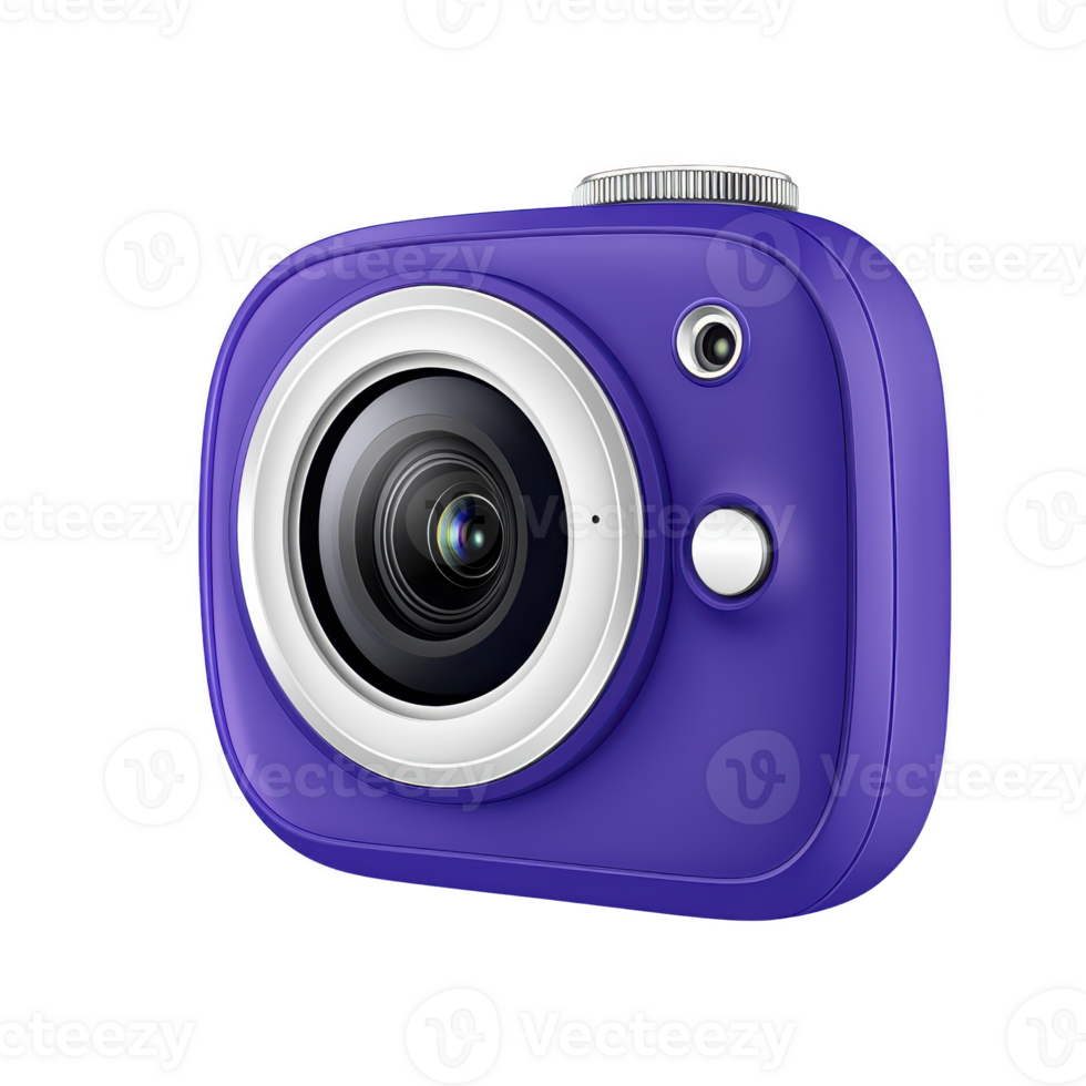 vibrant purple digital camera with sleek design, featuring large lens and compact body, perfect for capturing moments on go. camera modern look is both stylish and functional png