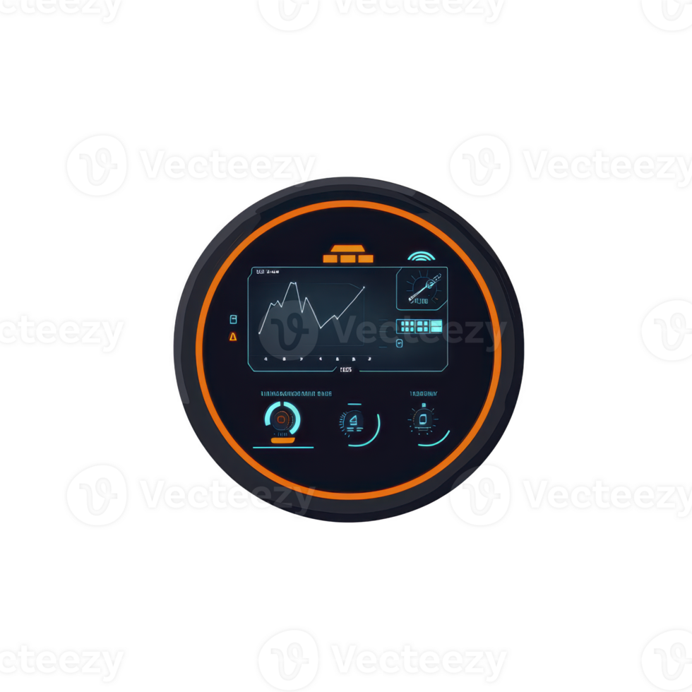 futuristic circular digital interface with graphs and controls, featuring sleek design and vibrant colors, ideal for technology or sci fi themes png