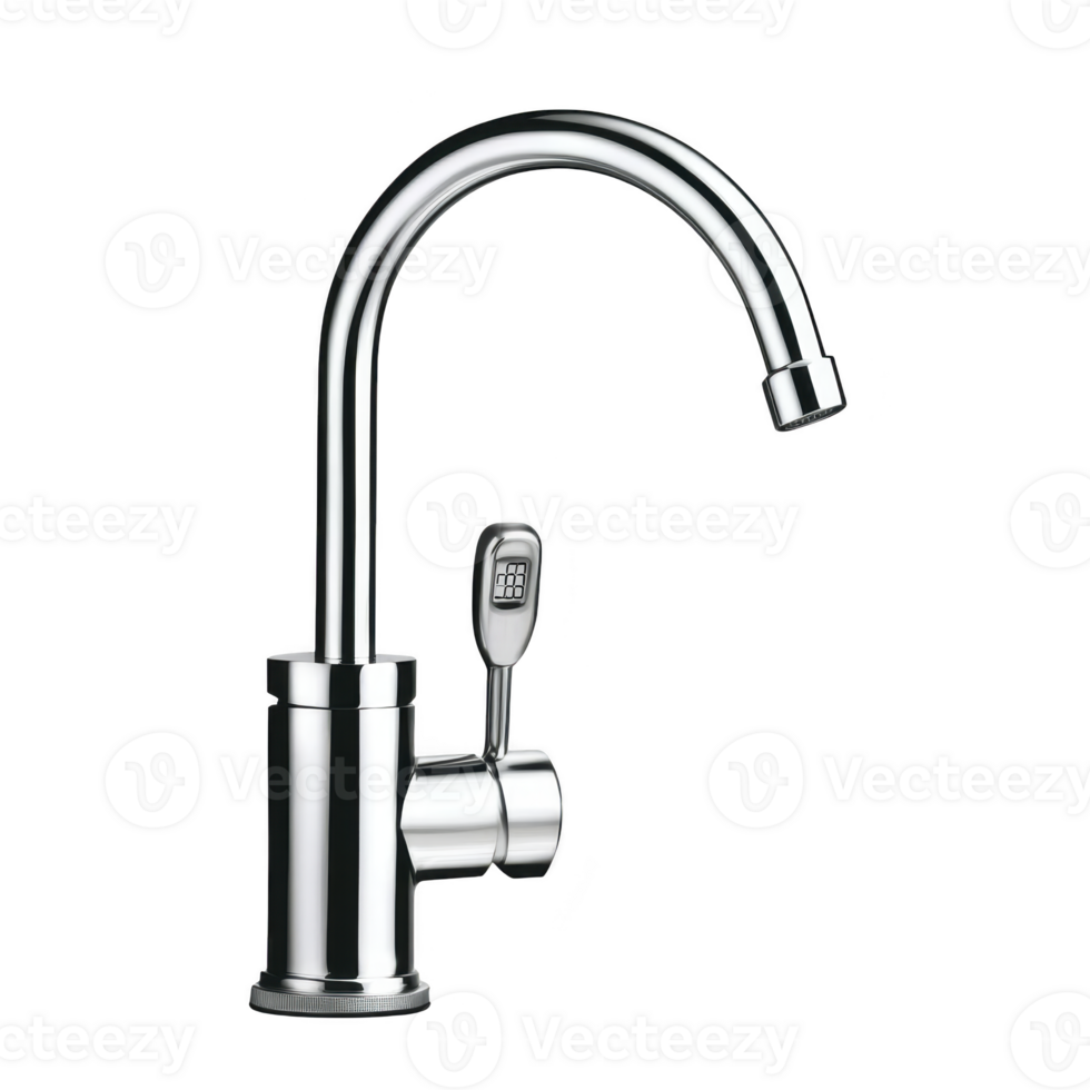sleek chrome kitchen faucet with curved spout and single lever handle, designed for modern kitchens. shiny finish adds elegance and functionality to any sink area png