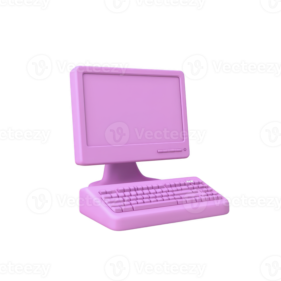 retro style pink computer with matching keyboard, evoking sense of nostalgia and playfulness. minimalist design highlights vintage aesthetic, making it unique decorative piece png